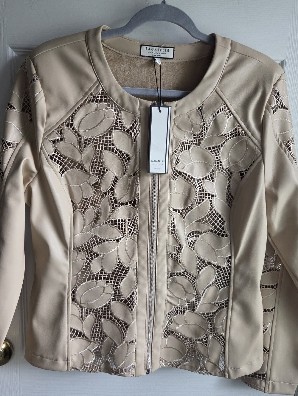 Bagatelle Faux Leather Jacket - Moto Floral Lace Zip NWT - Stretch - Size L